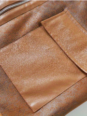 Men's Fleece PU Biker Jacket Zip Up Lapel Leather Jacket