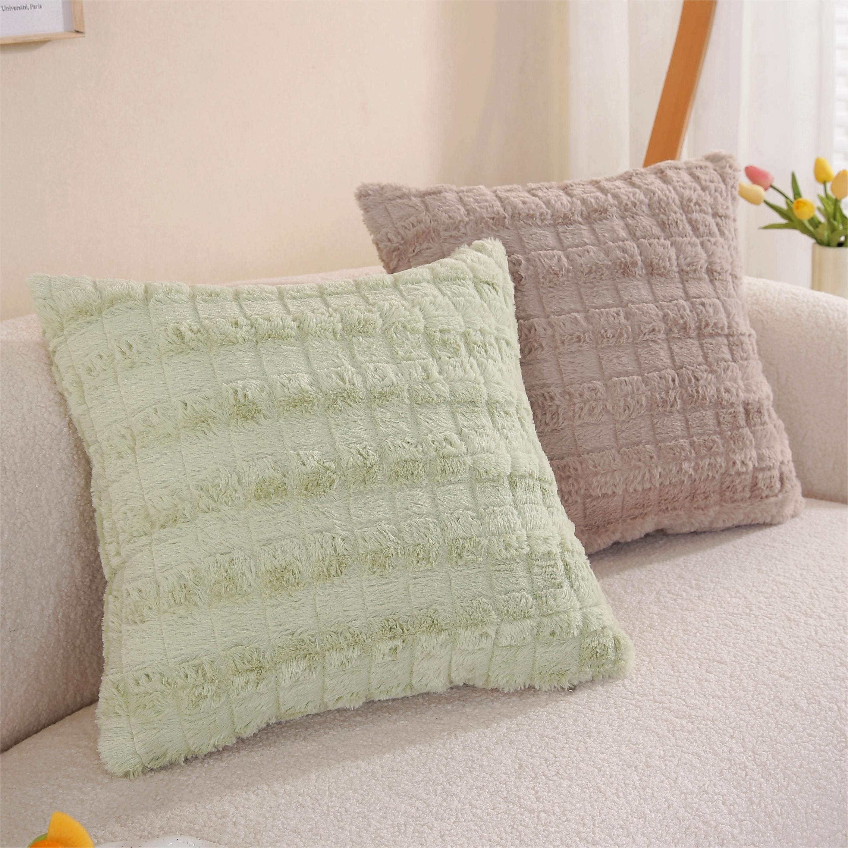 Velvet Soft Solid Decorative Square Throw Pillow Covers Set Ivory 18x18 Inch