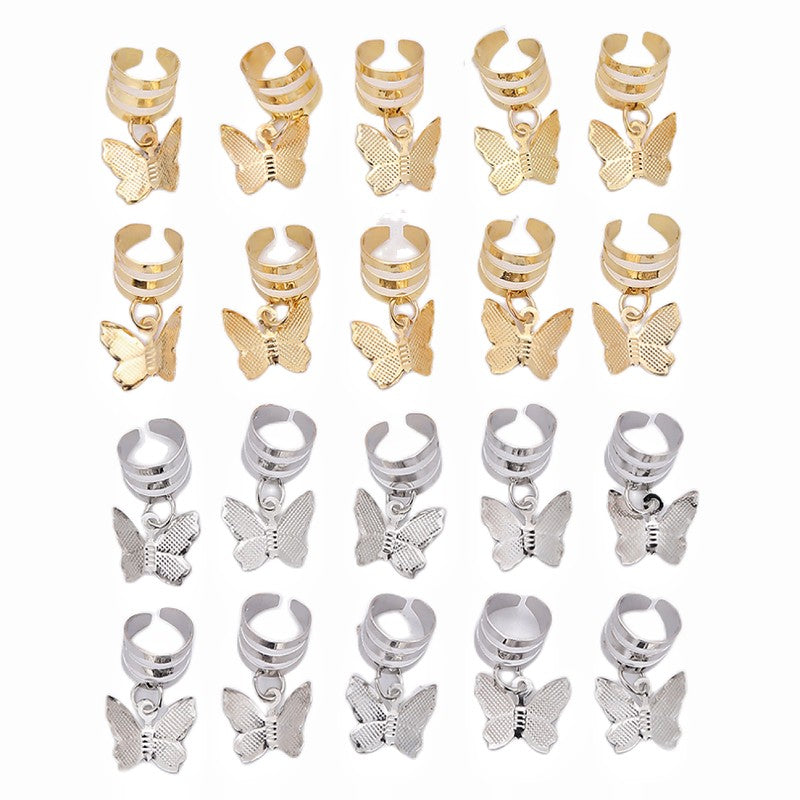 20pcs Hair Beads Spiral Coils Butterfly Dreadlock Braids Rings Clips