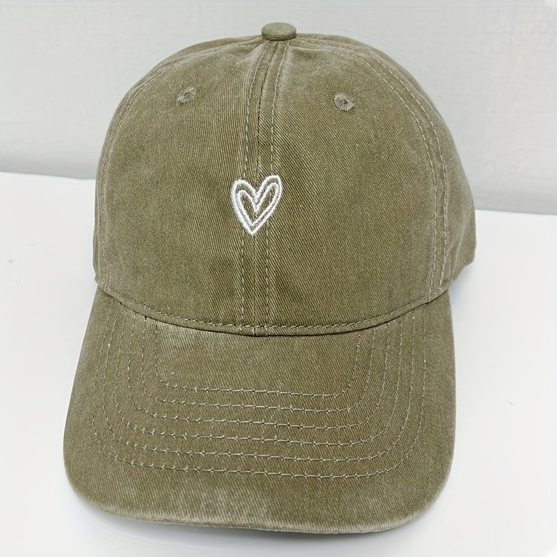 Unisex Adjustable Baseball Cap with Heart Embroidery