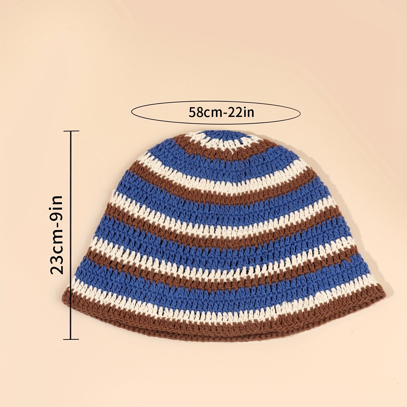 Rainbow Striped Crochet Bucket Hat Y2K Block Hollow Out Knit Hat