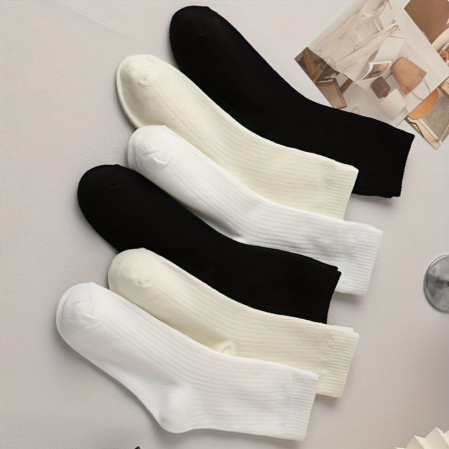 6 Pairs Solid Socks Breathable Mid Tube Stockings