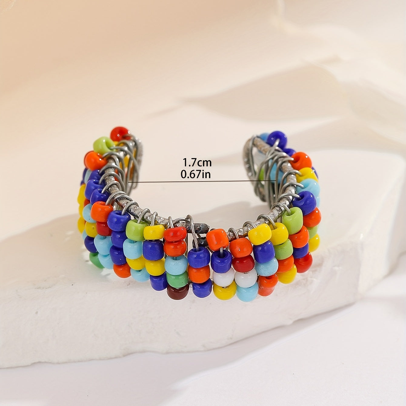 Boho Style Silver Ring with Colorful Beads - Adjustable Anti-Anx