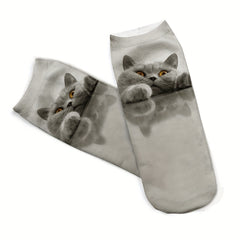 3D Cat Pattern Low Cut Socks - Set of 4 Pairs