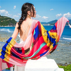 Boho Block Large Scarf Geometric Print Tassel Shawl Outdoor Windproof Head Wrap
