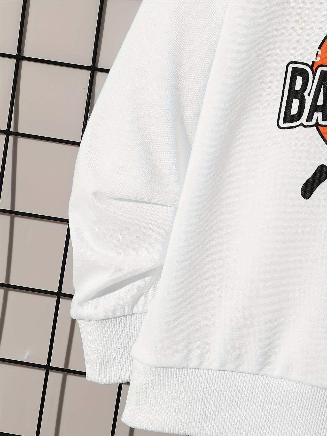 Basketball Print Boys Pullover Sweatshirt Long Sleeve Crew Neck Kids Clothing