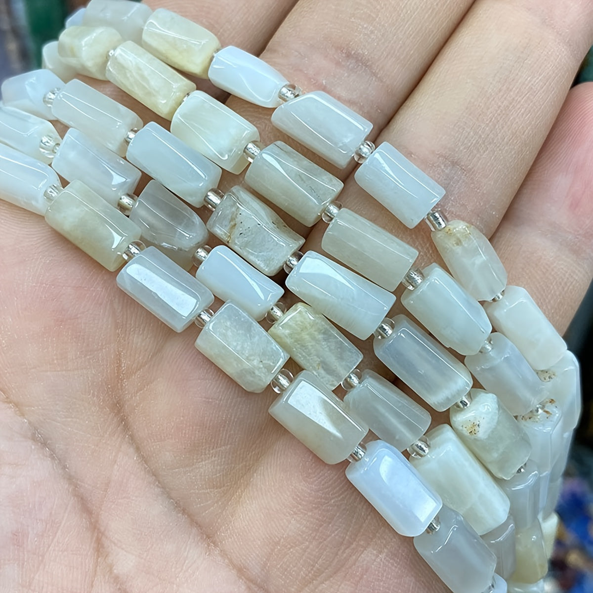 31pcs Natural Stone Cylindrical Loose Beads DIY Bracelet Jewelry Accessories