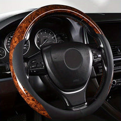Wood Grain Steering Wheel Cover for 37-38 cm, Non-slip Protector