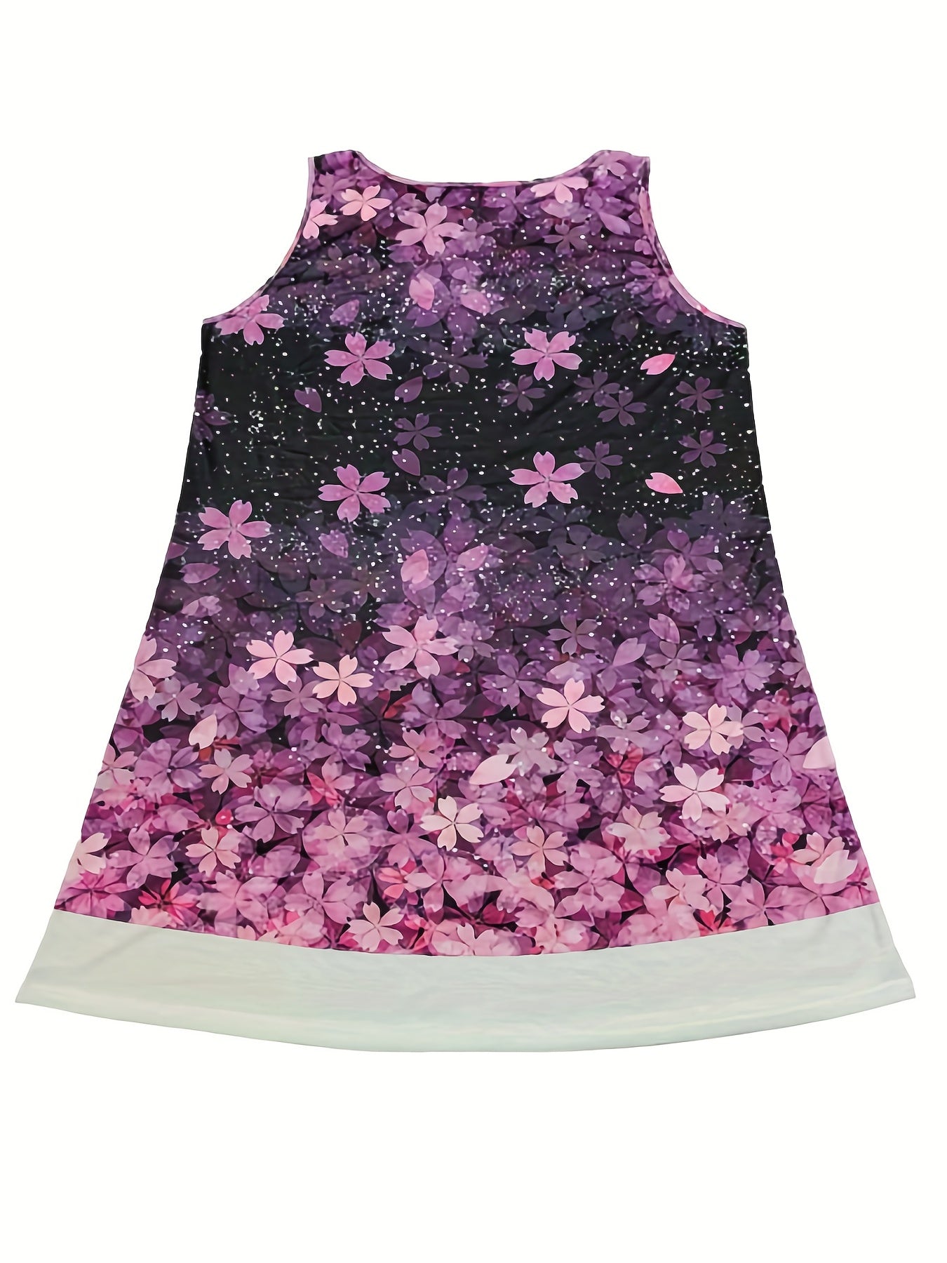  Colorblock Floral Print Round Neck Tank Dress