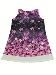  Colorblock Floral Print Round Neck Tank Dress