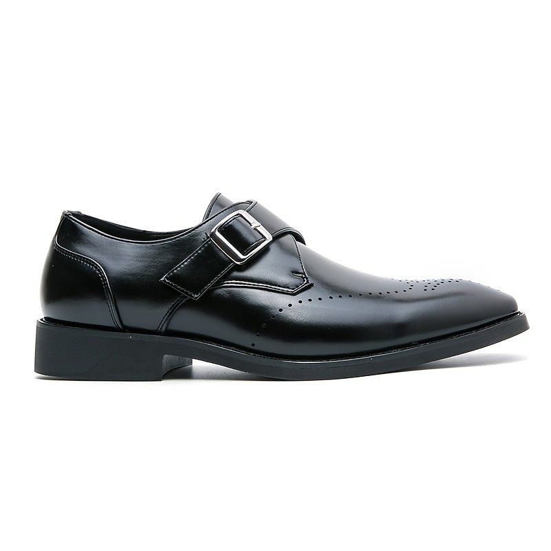 Men's Brogue Monk Strap Loafer Shoes Square Toe Casual Dress Shoes