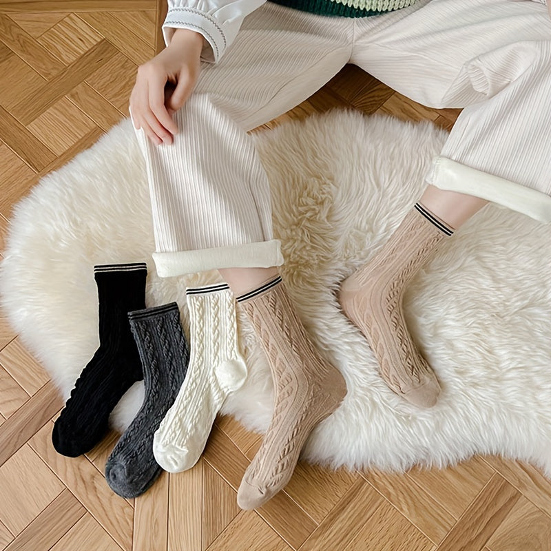 4 Pairs Twist Textured Socks Women's Mid Tube Stockings