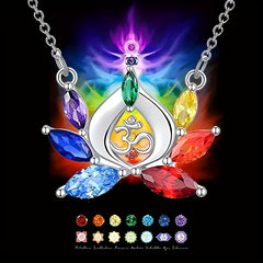 7 Chakra Lotus Pendant Yoga Chakra Healing Stone Necklace
