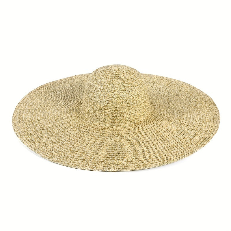Oversized Wide Brim Sun Hat Khaki French Style Straw Hats UV Protection
