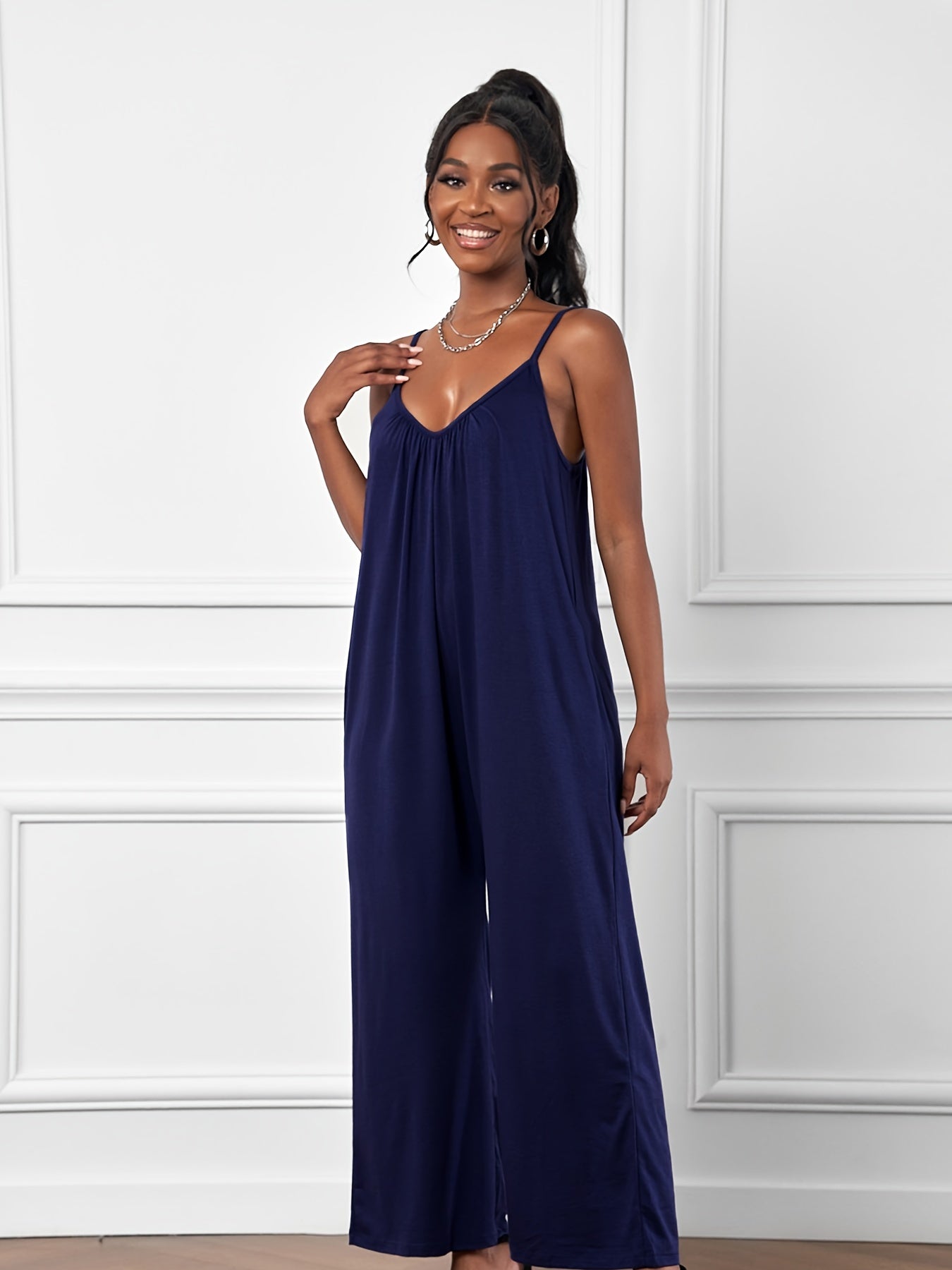 Summer Pocket Cami Jumpsuit Casual Backless Loose Jumpsuit