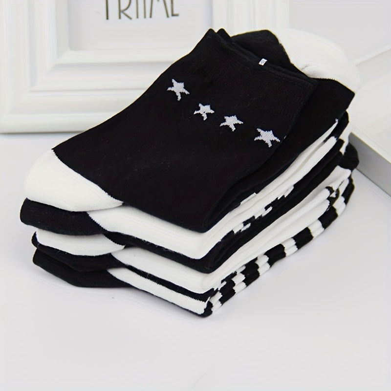 5 Pairs Striped Crew Socks Comfy & Breathable Women's Stockings & Hosiery