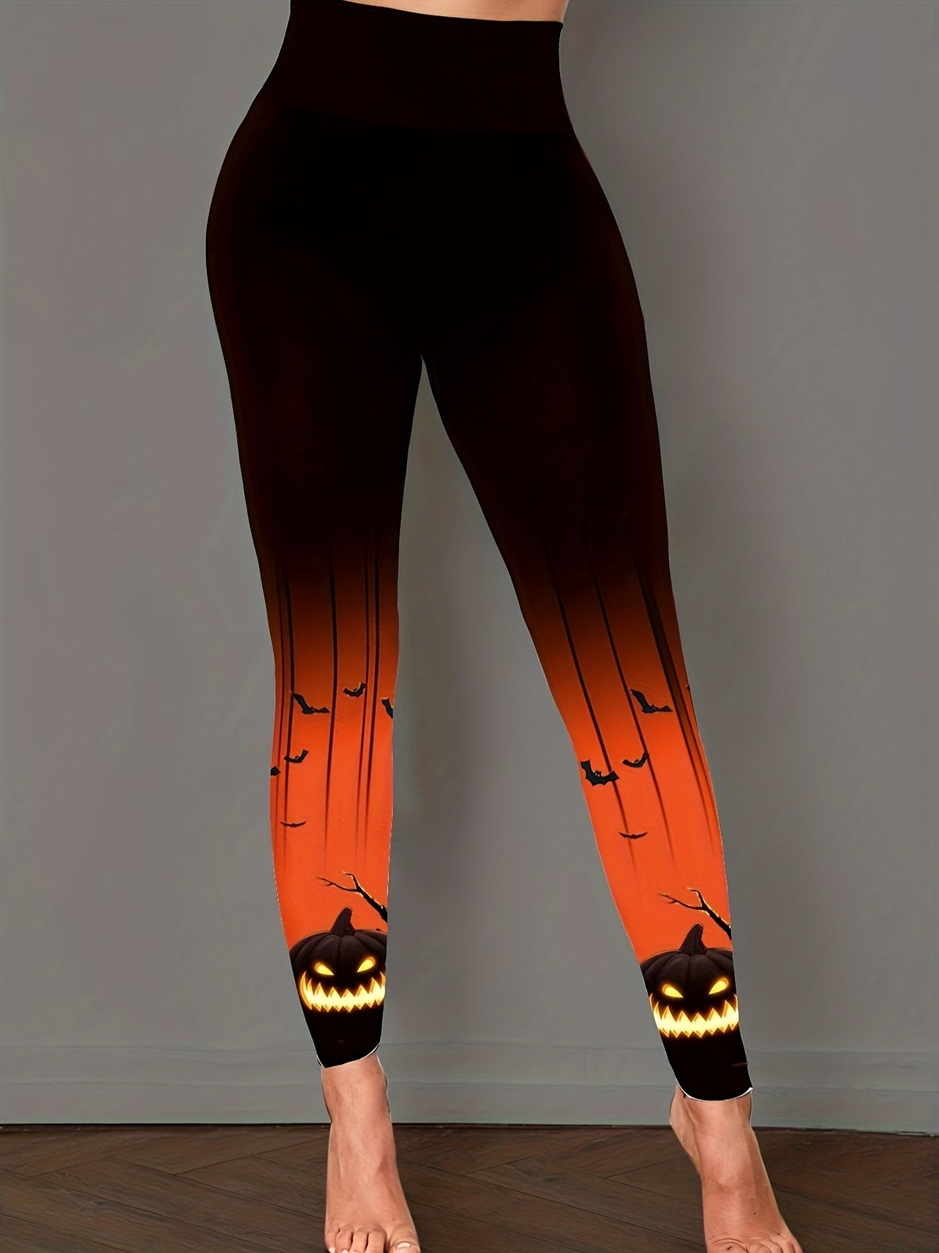 Women's Plus Colorblock Pumpkin & Ombre Print High Rise Leggings