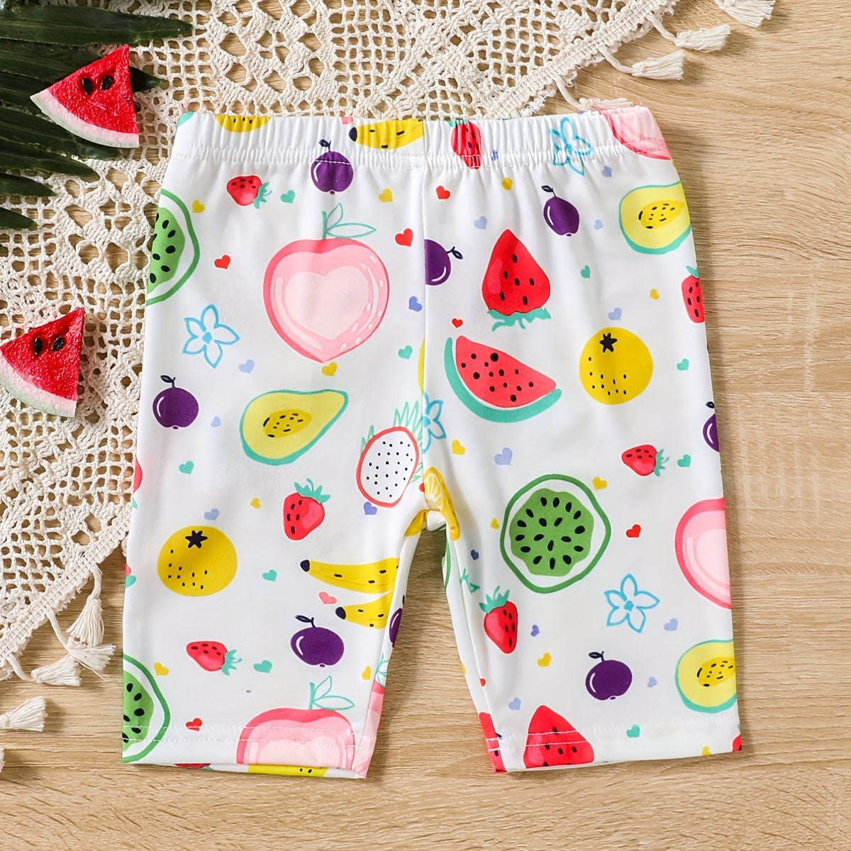 Toddler Girls Fruit Graphic Elastic Waist Casual Sports Biker Shorts