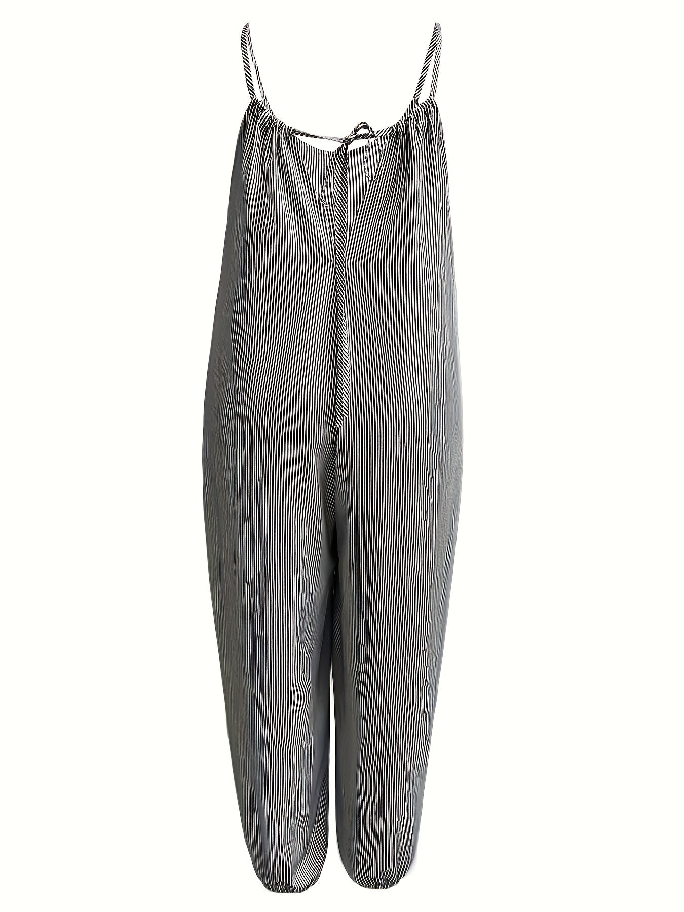  Stripe Print Tie Back Loose Fit Jumpsuit