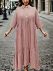  Casual Dress Women's Plus Solid Button Up Maxi Dress