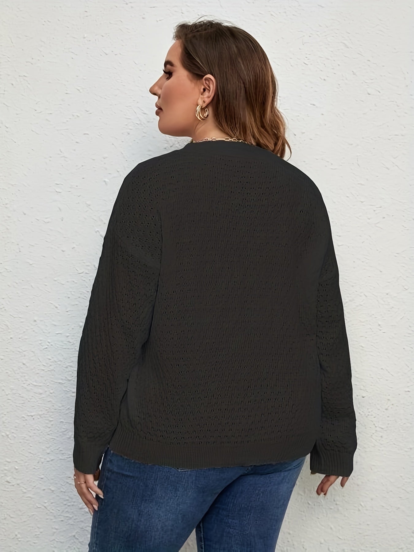  Eyelet Embroidered Long Sleeve Sweater