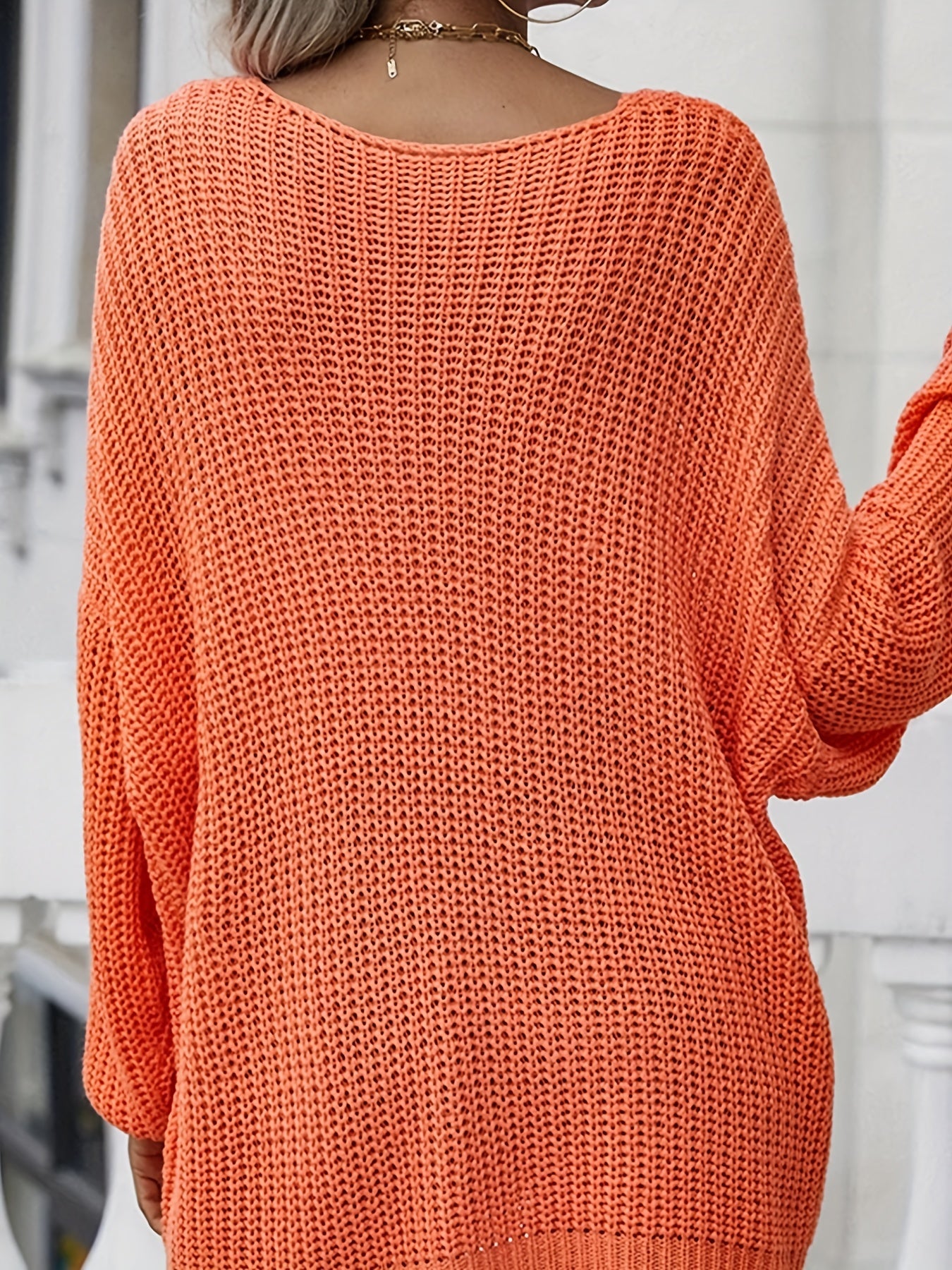  Casual Sweater Women's Plus Solid Bat Sleeve V Neck