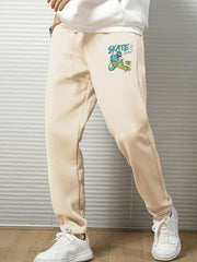 Cartoon Print Men's Sweatpants Solid Drawstring