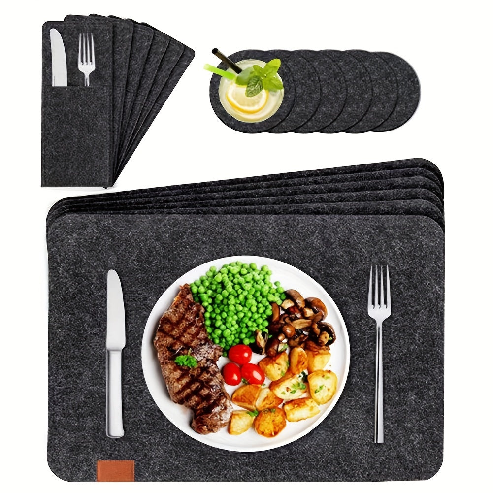 6pcs Felt Placemat Coaster Set Non-slip Heat Insulation Pad Home Decor