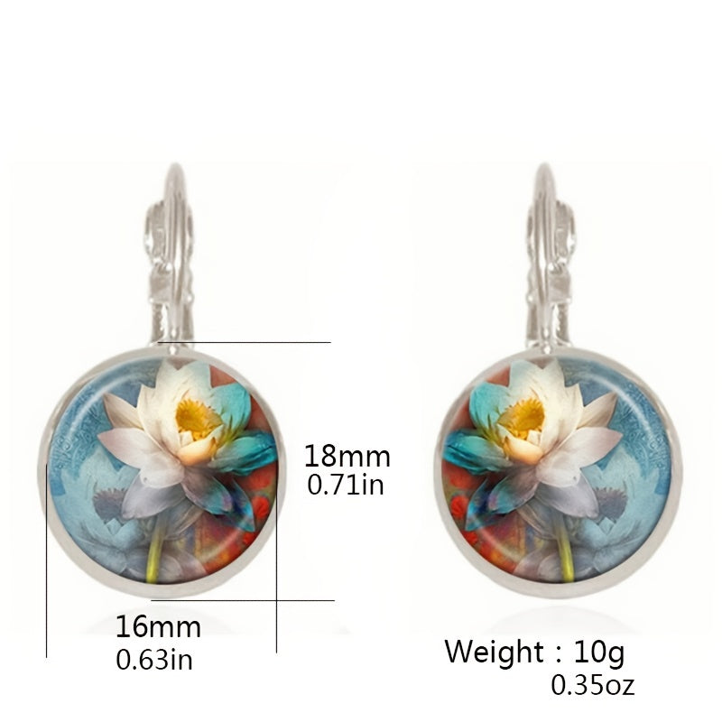 Ethnic Style Time Gemstone Earrings Lotus Violet Pattern Vintage Style Earrings