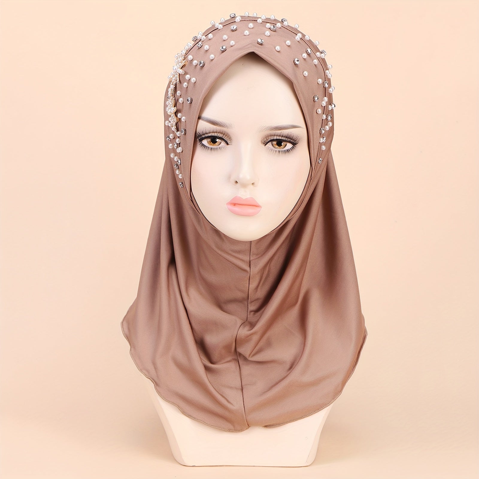 Faux Pearl Breathable Hijab Thin Bandana Stretchy Turban Hat