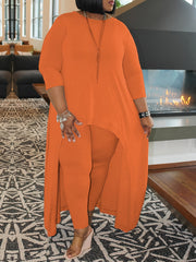  Solid Half Sleeve Shirt & Pants Set Women's Plus Casual Outfit