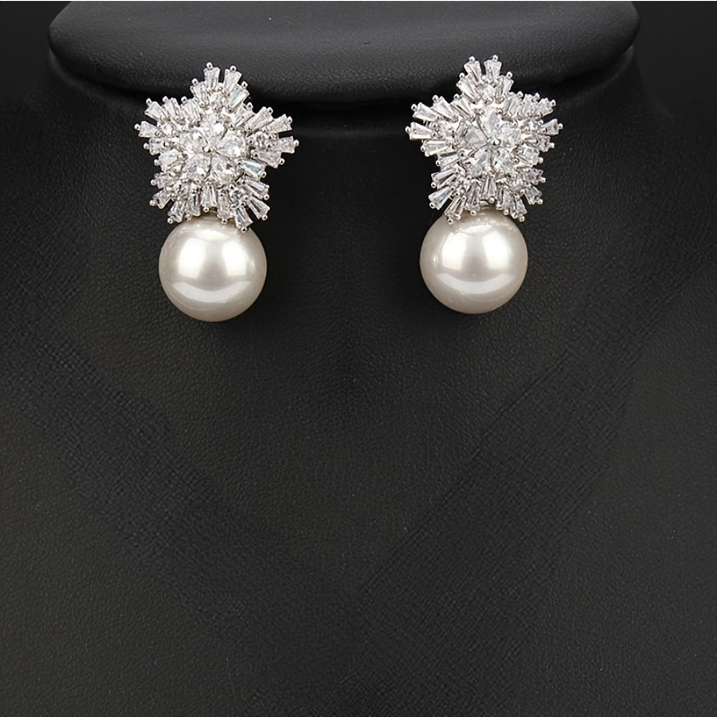 Flower Shape Faux Pearl Jewelry Set Necklace & Earrings