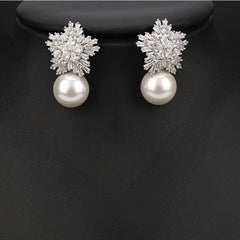 Flower Shape Faux Pearl Jewelry Set Necklace & Earrings