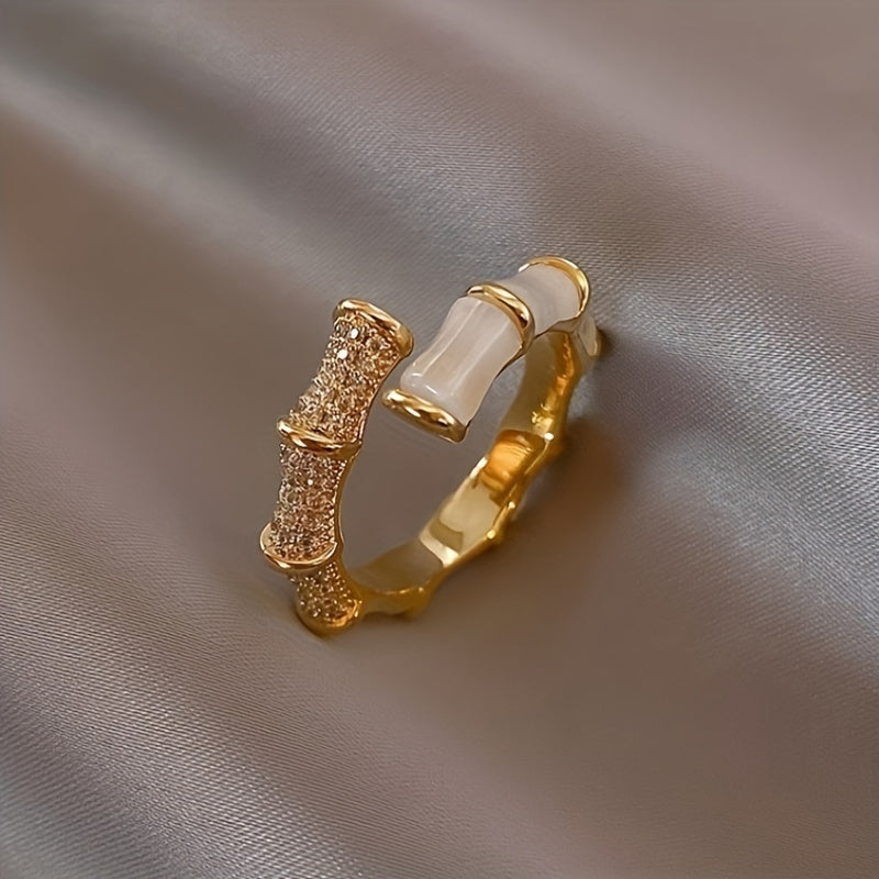 Alloy Geometric Bamboo Ring Jewelry Cat Eye Stone Adjustable