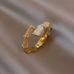 Alloy Geometric Bamboo Ring Jewelry Cat Eye Stone Adjustable