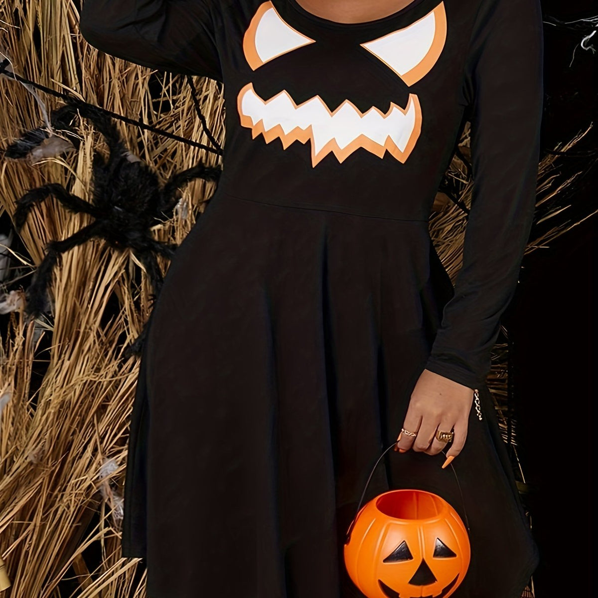 Plus Size Halloween Dress Women's Plus Funny Face Print Long Sleeve