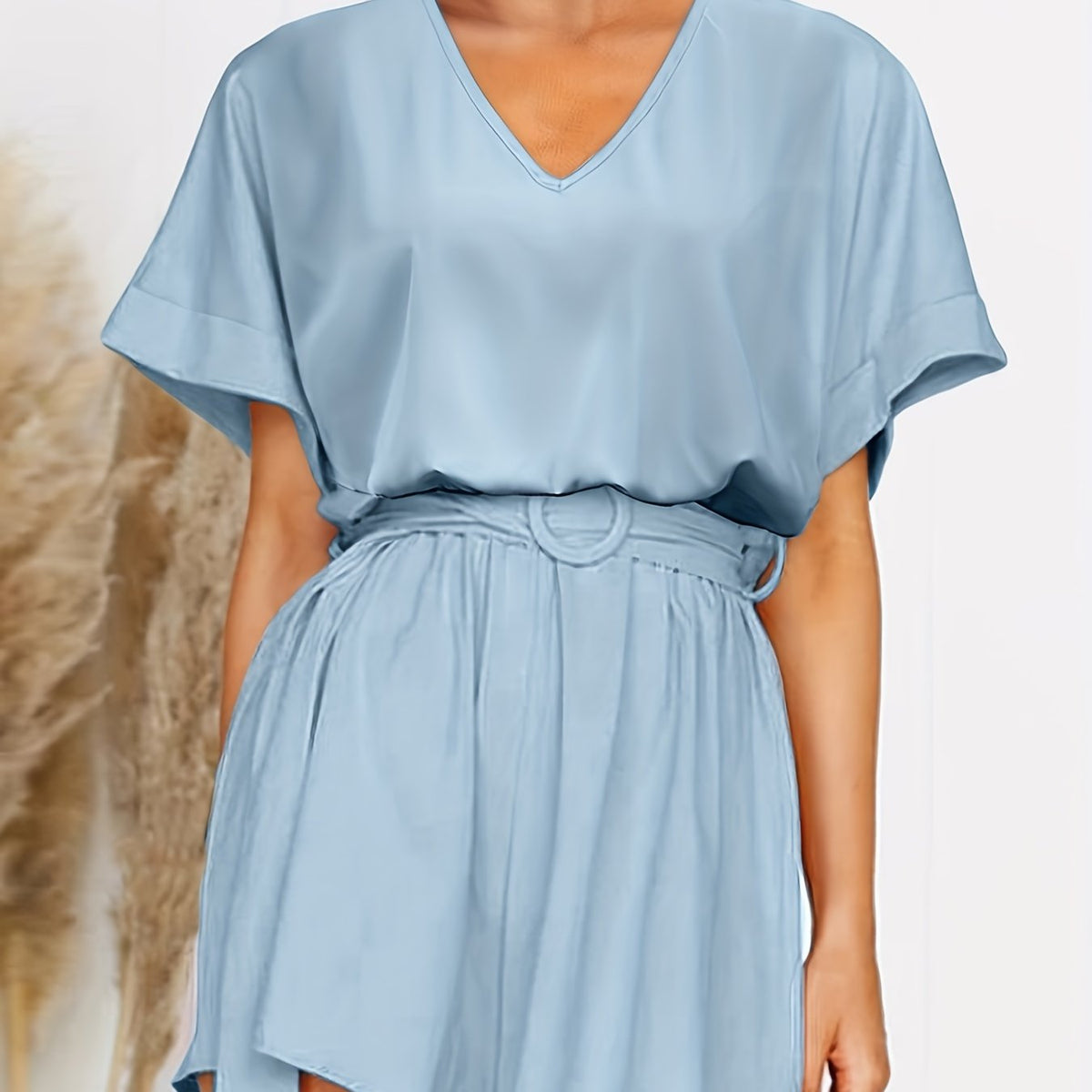 V Neck Short Sleeve Romper Casual Jumpsuit Women's Clothing