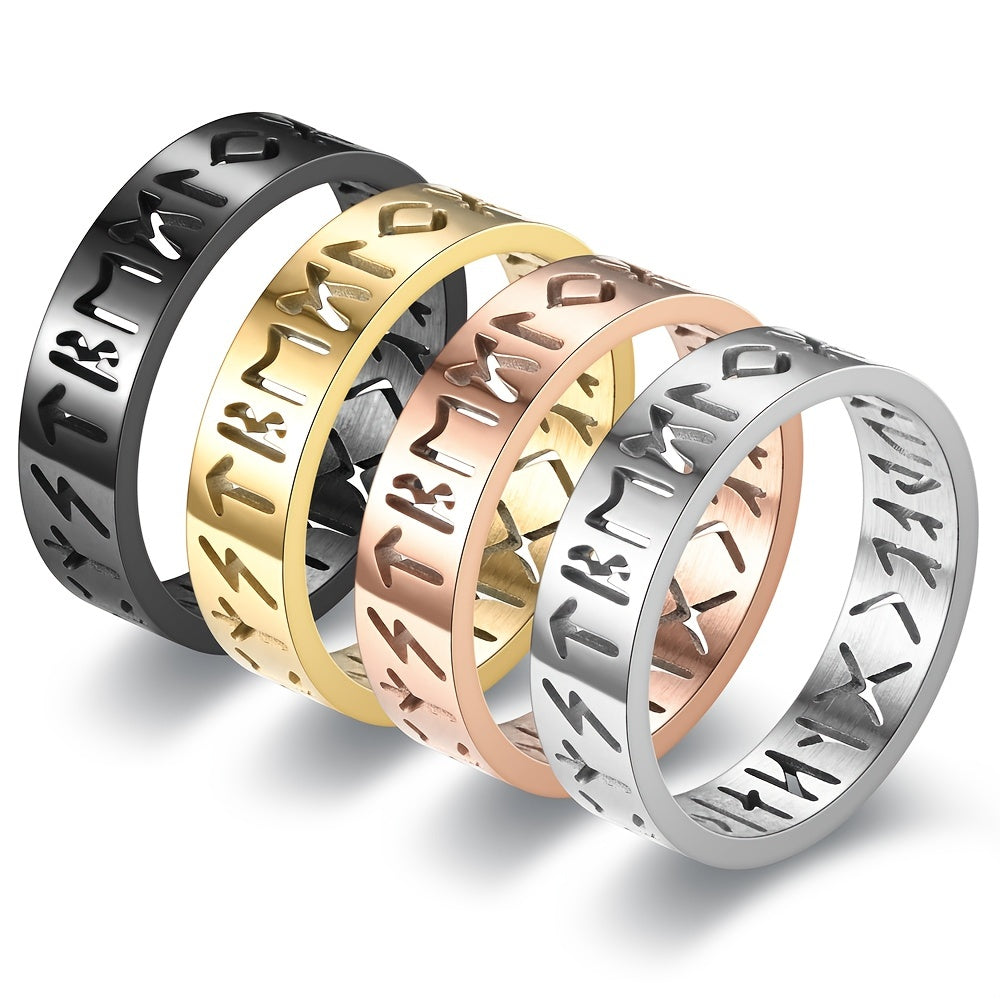 Minimalist Men's Hollow Viking Rune Stainless Steel Ring