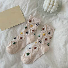 4 Pairs Floral Print Socks Soft Mid Tube Women's Stockings & Hosiery
