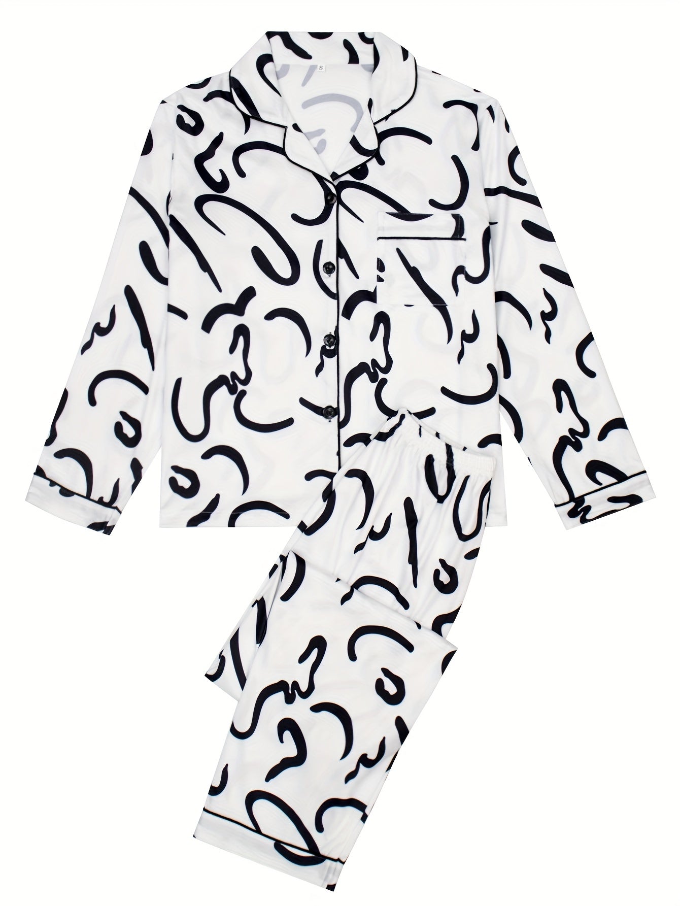 Striped Print Pajama Set Long Sleeve Button Top & Pants