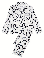 Striped Print Pajama Set Long Sleeve Button Top & Pants
