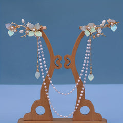 Hanfu Hair Clip Pearl Flower Leaf Hairpin Vintage Chinese Cheongsam Accessory
