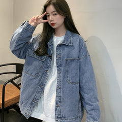 Women's Loose Fit Denim Jacket Single Breasted Button