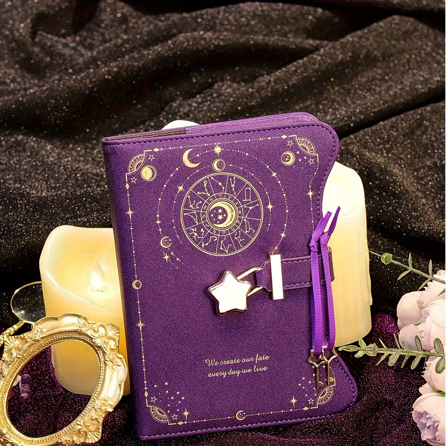 2pcs Zodiac Lock & Key Notebook B6 PU Leather Journal