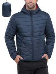 Men's Stand Collar Packable Hooded Winter Jacket Water Resistant Puffy Coat