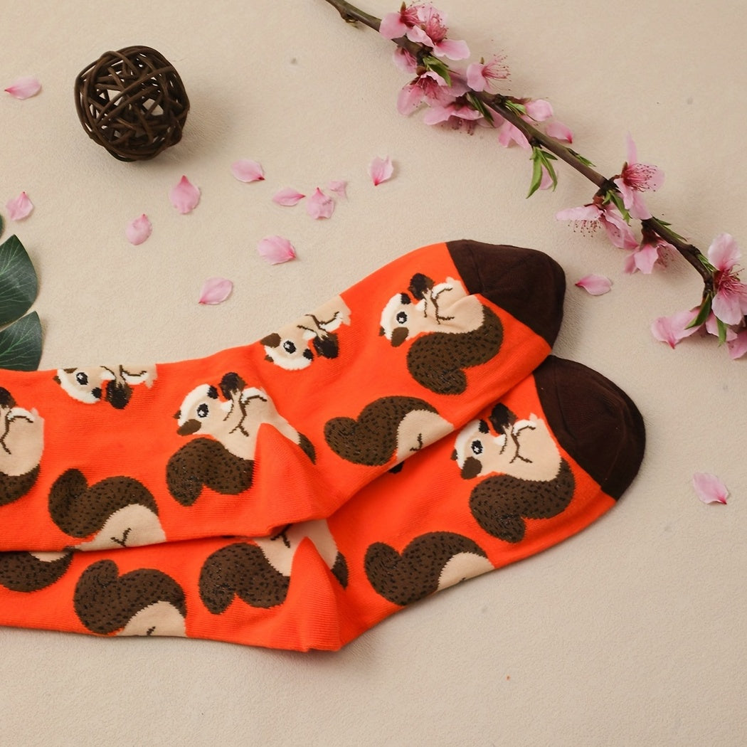 Cute Squirrel Print Socks Women's Stockings