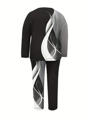  Graphic Print Pullover Top & Pants Two Piece Set