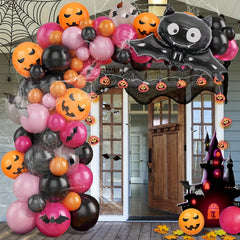 115pcs Halloween Balloon Garland Kit Orange Latex Pumpkin Spider Web Bats