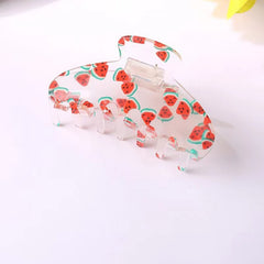 Colorful Flowers Fruits Heart Print Hair Clip Strong Hold Grip Hair Jaw Clip
