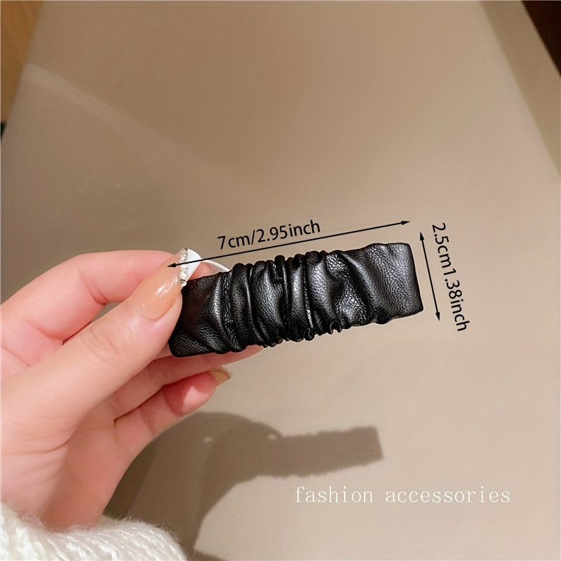 5pcs Pleated PU Leather Snap Clip Style Hair Clip Hairpin Women Girls
